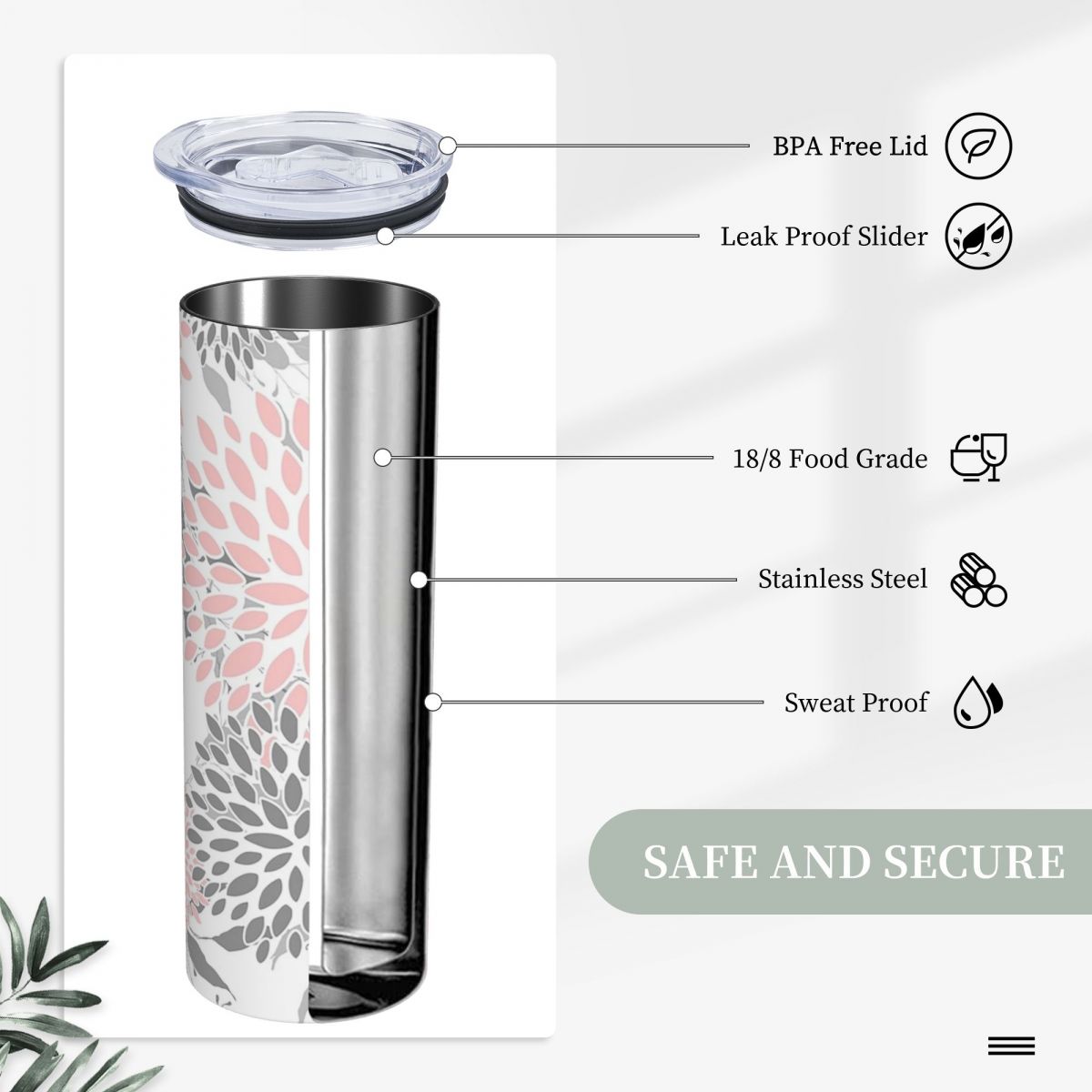 Цветочные листья и цветы, розо – обзор и цена Tumbler 20Oz White